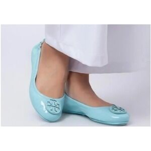 Tory Burch Minnie Travel Flat Women 11M Light Blue Excellent Patent Leather Logo